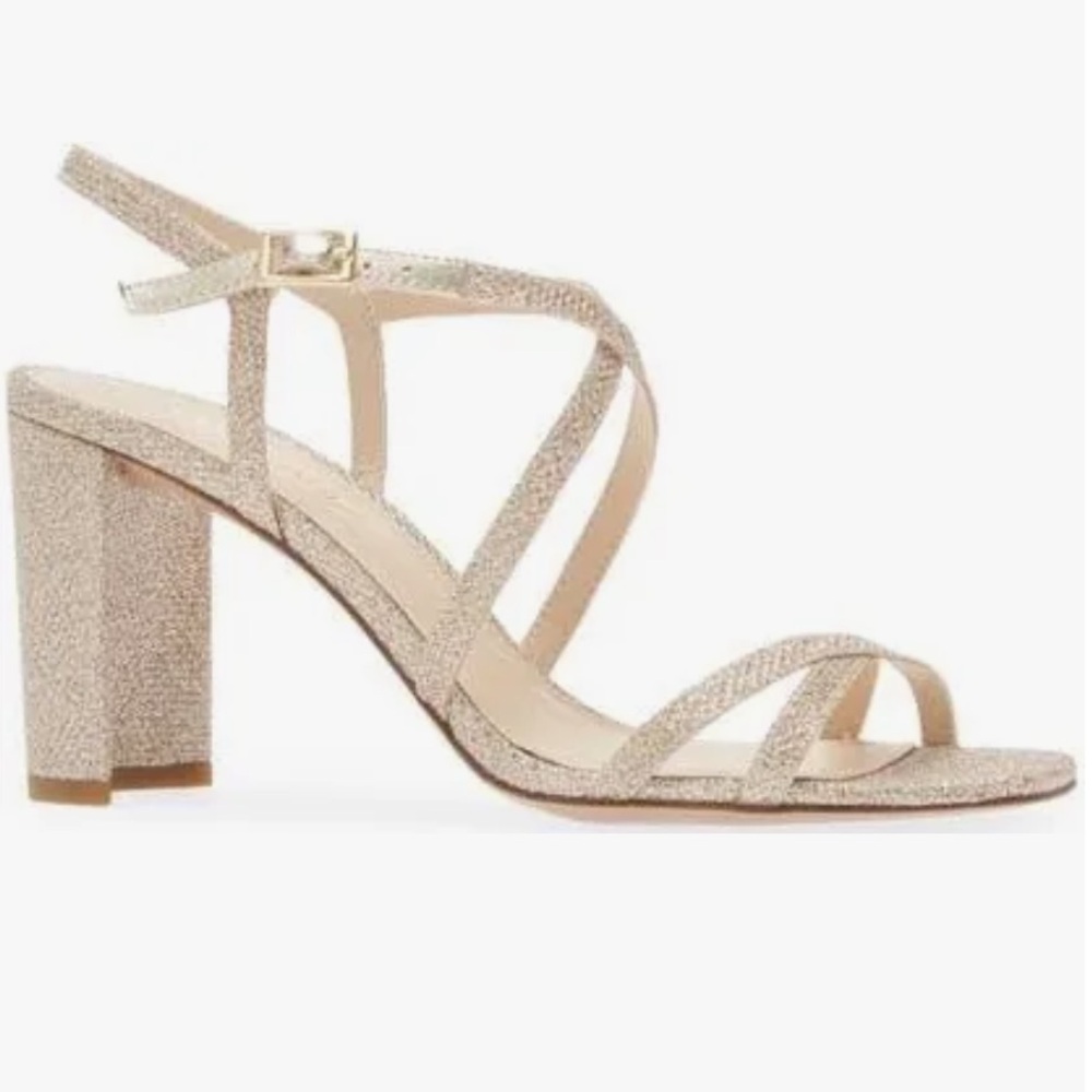 Pelle Moda Noreen Platinum Gold Glitter Strappy Block Heel Sandals Size 10